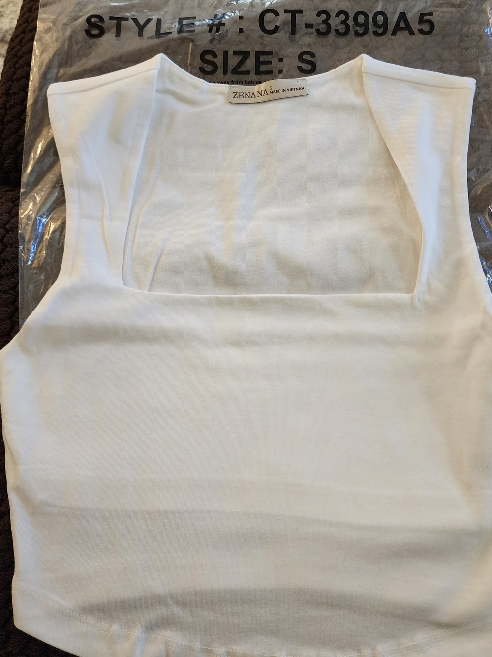 ZENANA  Square Neck Crop Top In White. Style#CT3399A5